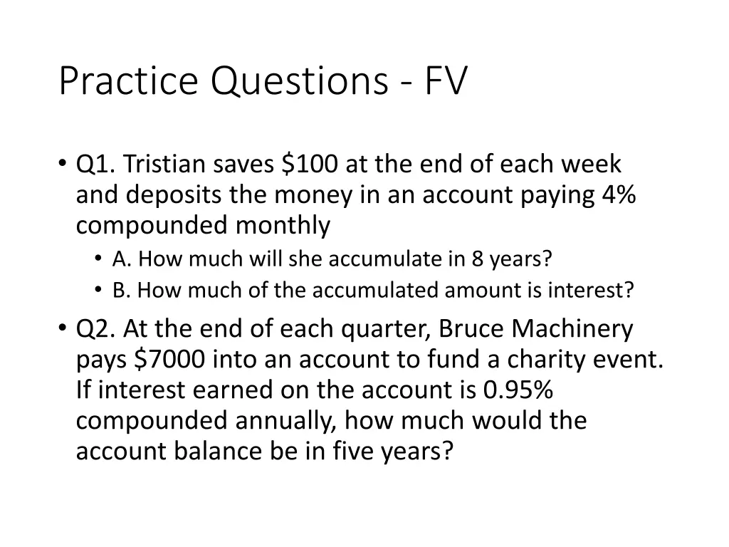 practice questions fv