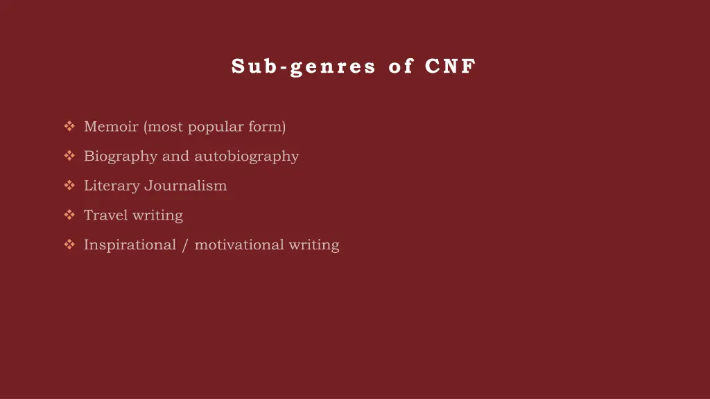 sub genres of cnf