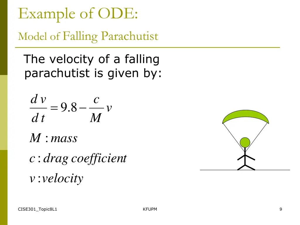 example of ode model of falling parachutist