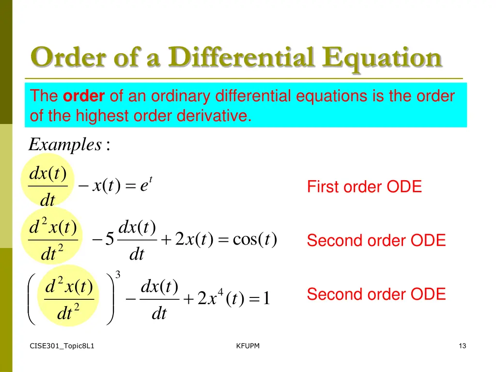 order of a differential equation