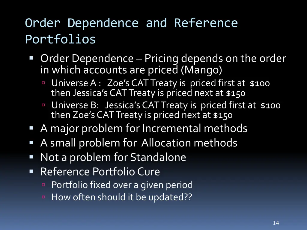 order dependence and reference portfolios order