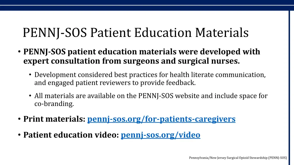 pennj sos patient education materials
