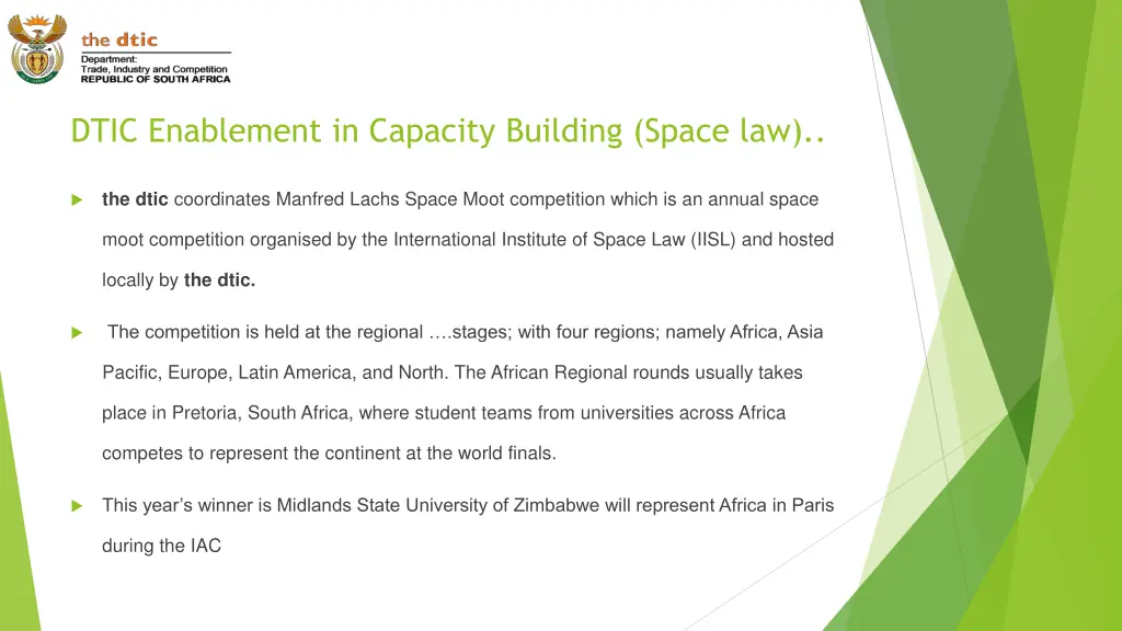 dtic enablement in capacity building space law