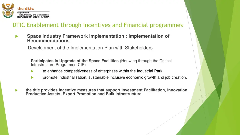 dtic enablement through incentives and financial