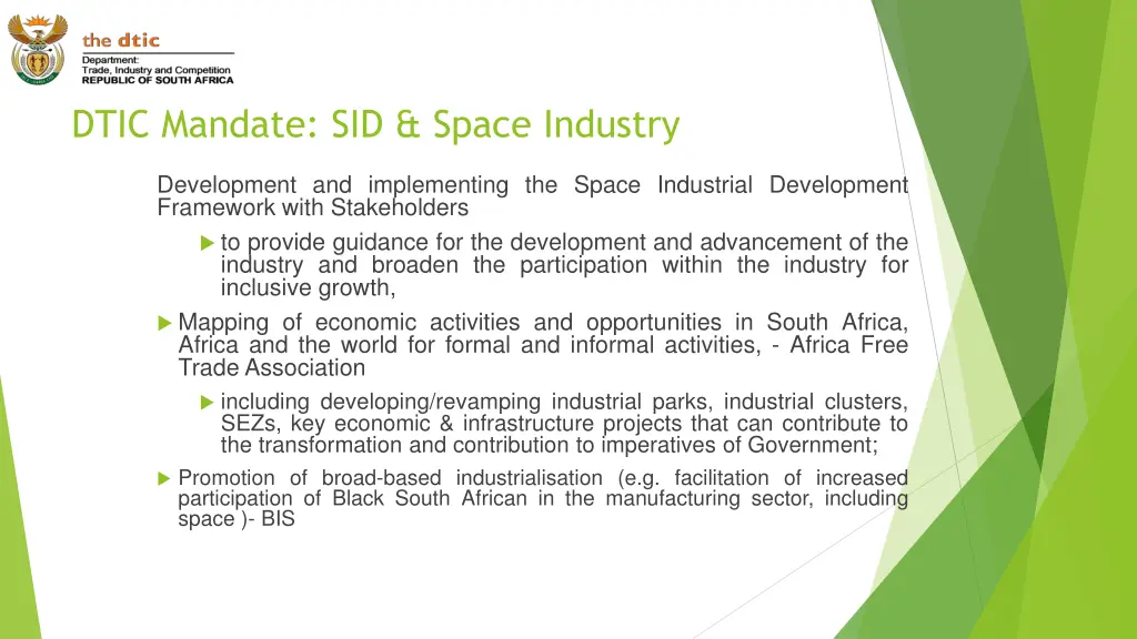 dtic mandate sid space industry
