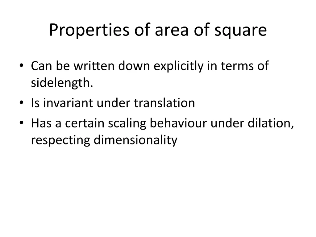 properties of area of square