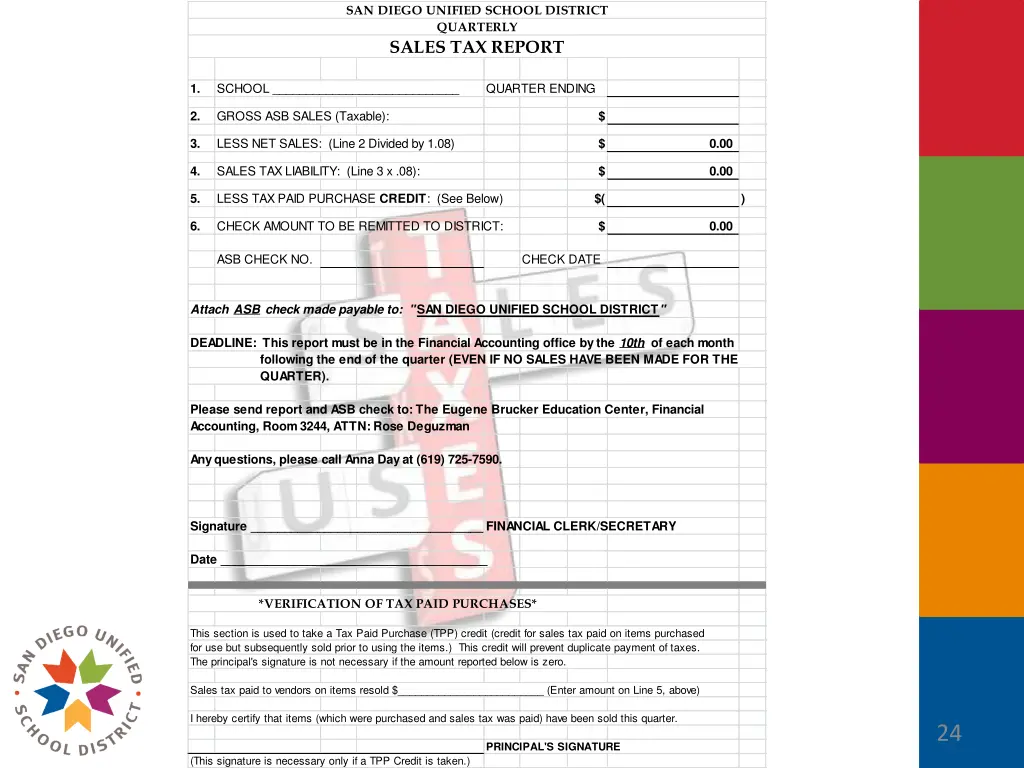san diego unified school district quarterly sales