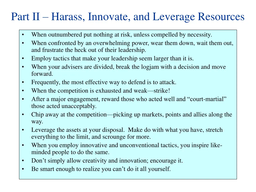 part ii harass innovate and leverage resources