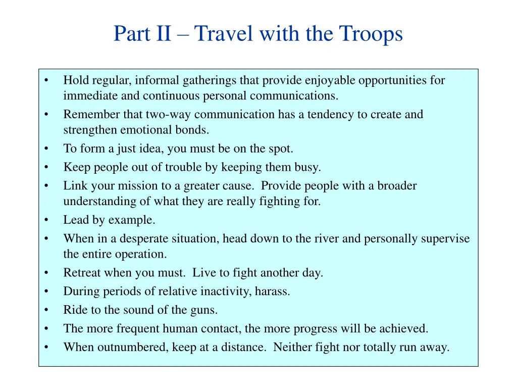 part ii travel with the troops