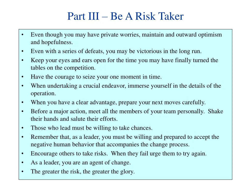 part iii be a risk taker