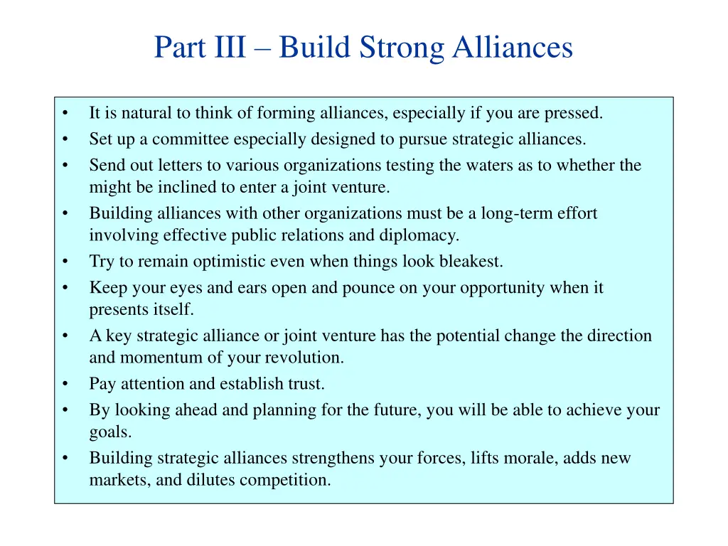 part iii build strong alliances