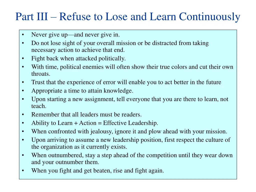 part iii refuse to lose and learn continuously