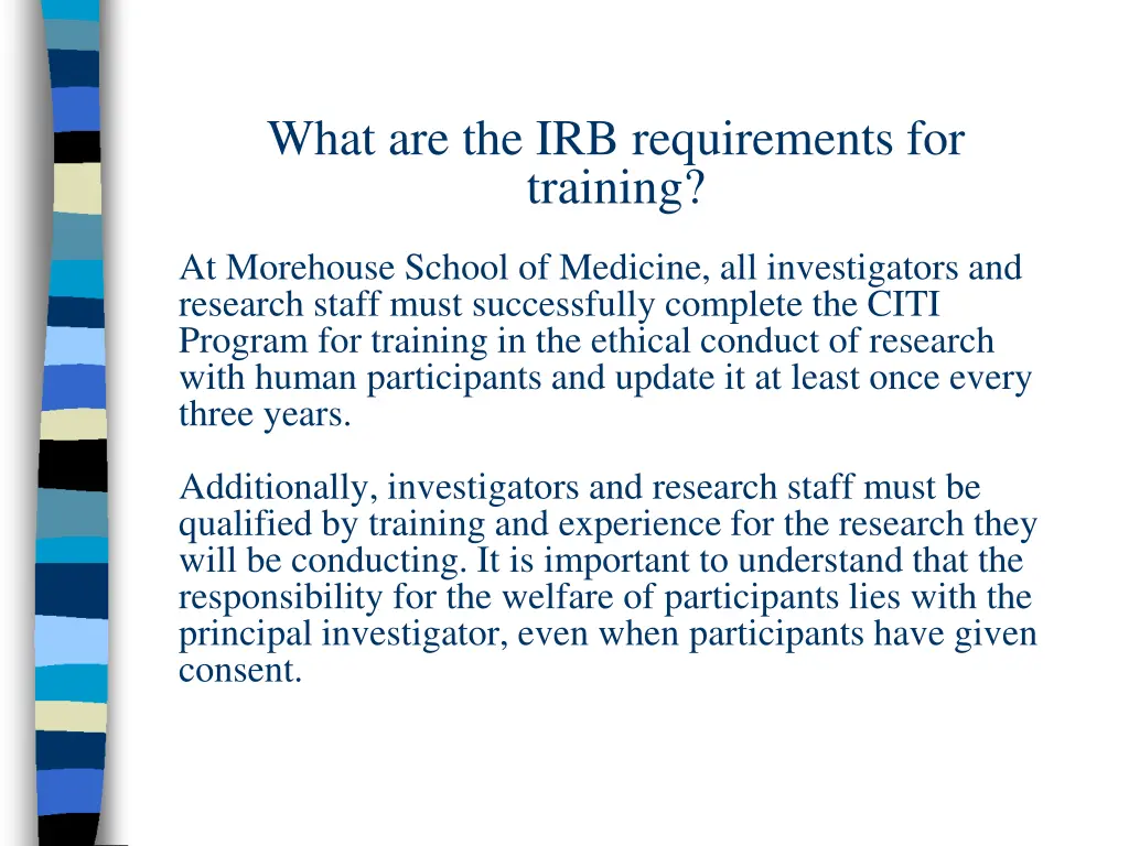what are the irb requirements for training