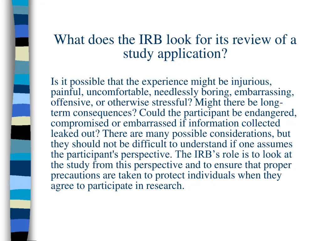 what does the irb look for its review of a study 2
