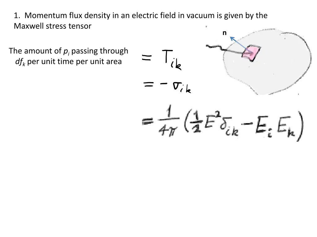 1 momentum flux density in an electric field