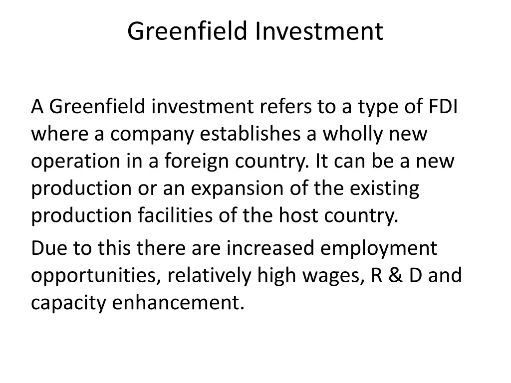 greenfield investment