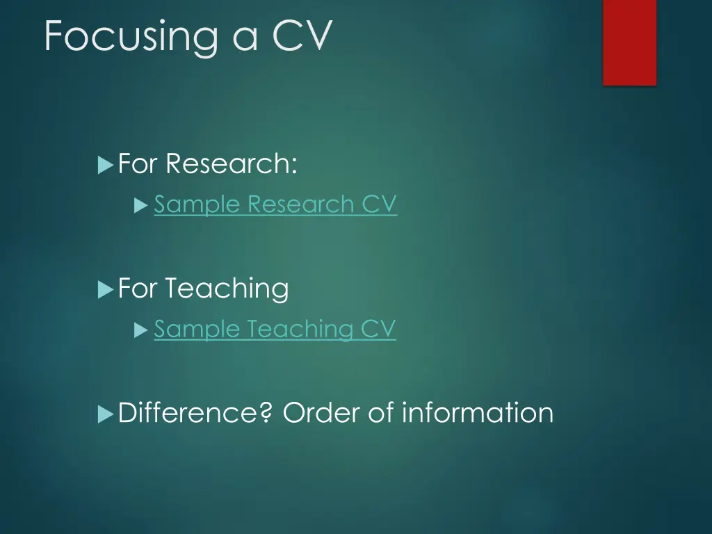 focusing a cv