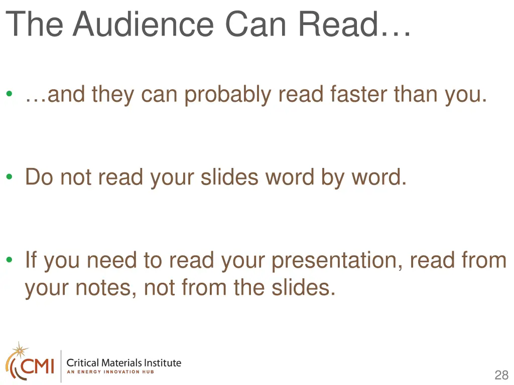 the audience can read