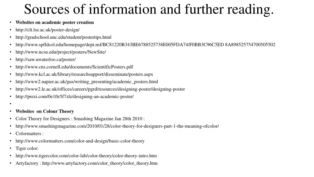 sources of information and further reading