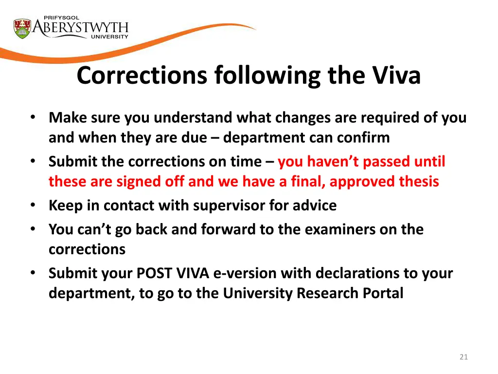 corrections following the viva