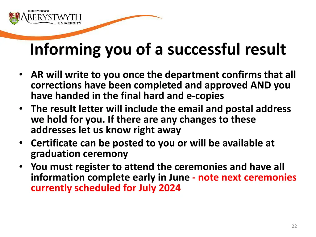 informing you of a successful result