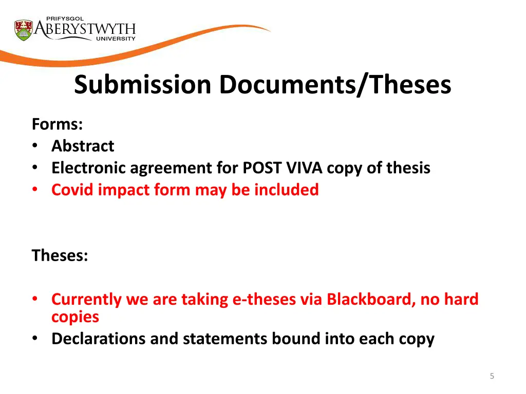 submission documents theses