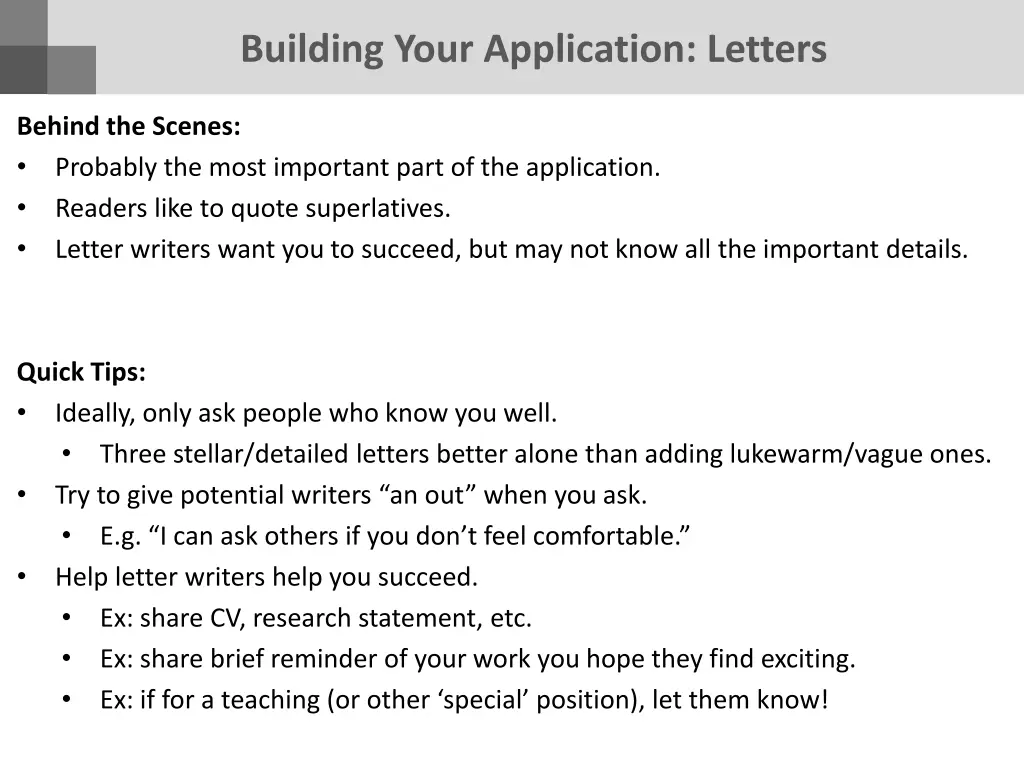 building your application letters