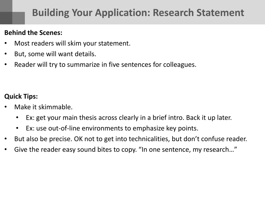 building your application research statement