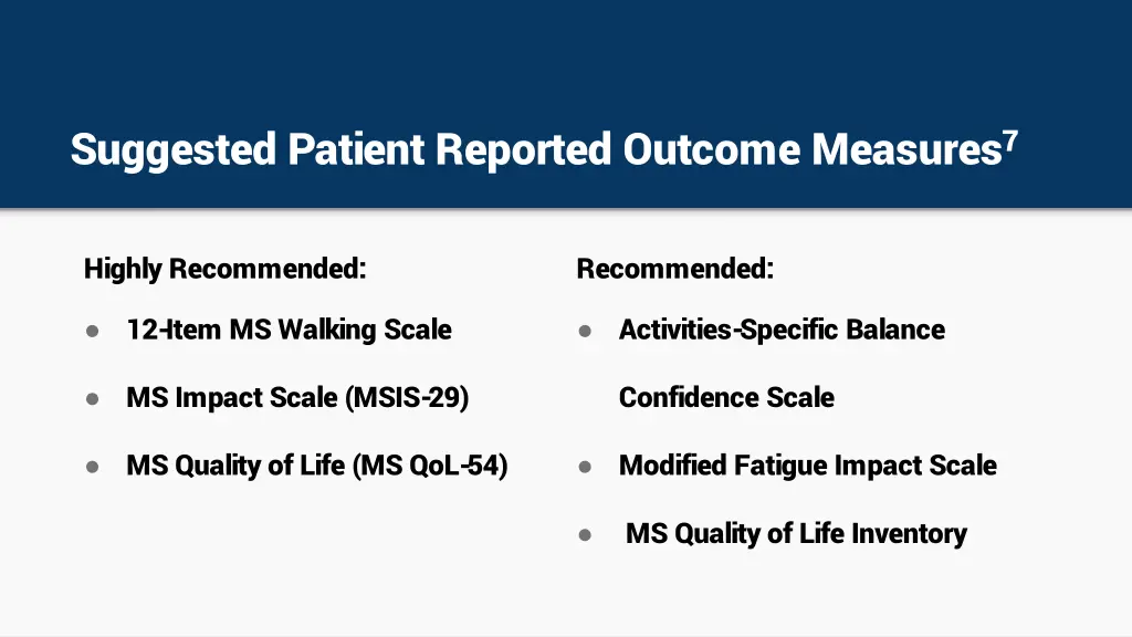 suggested patient reported outcome measures 7