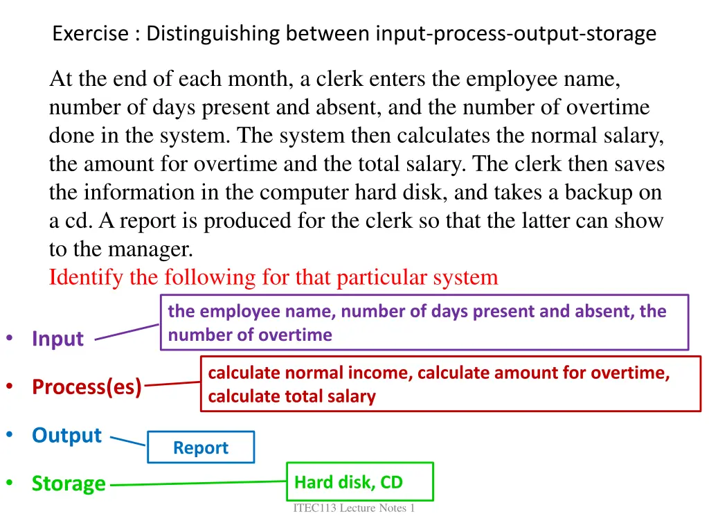 exercise distinguishing between input process