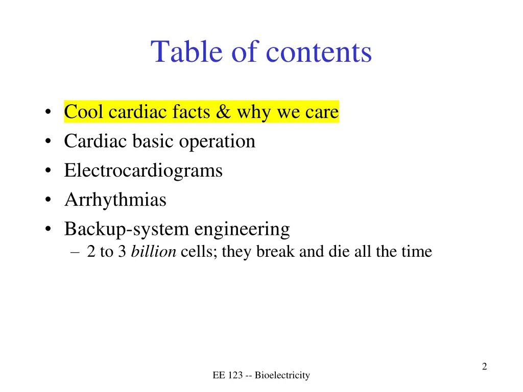 table of contents