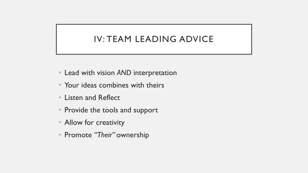 iv team leading advice