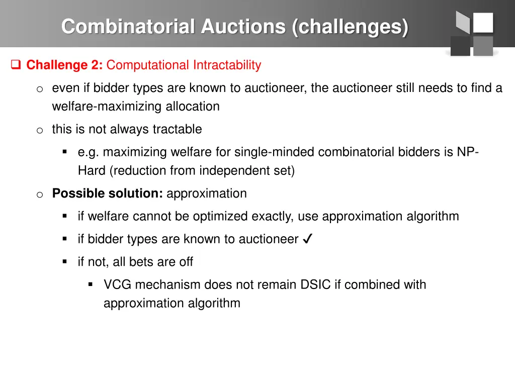 combinatorial auctions challenges 1