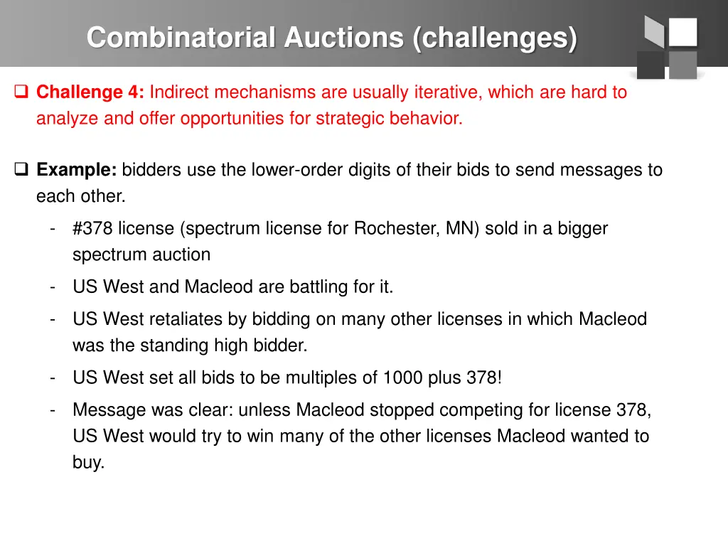combinatorial auctions challenges 3