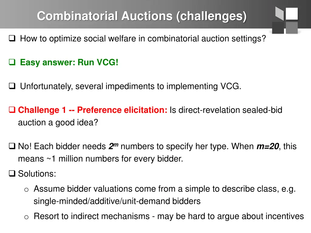 combinatorial auctions challenges