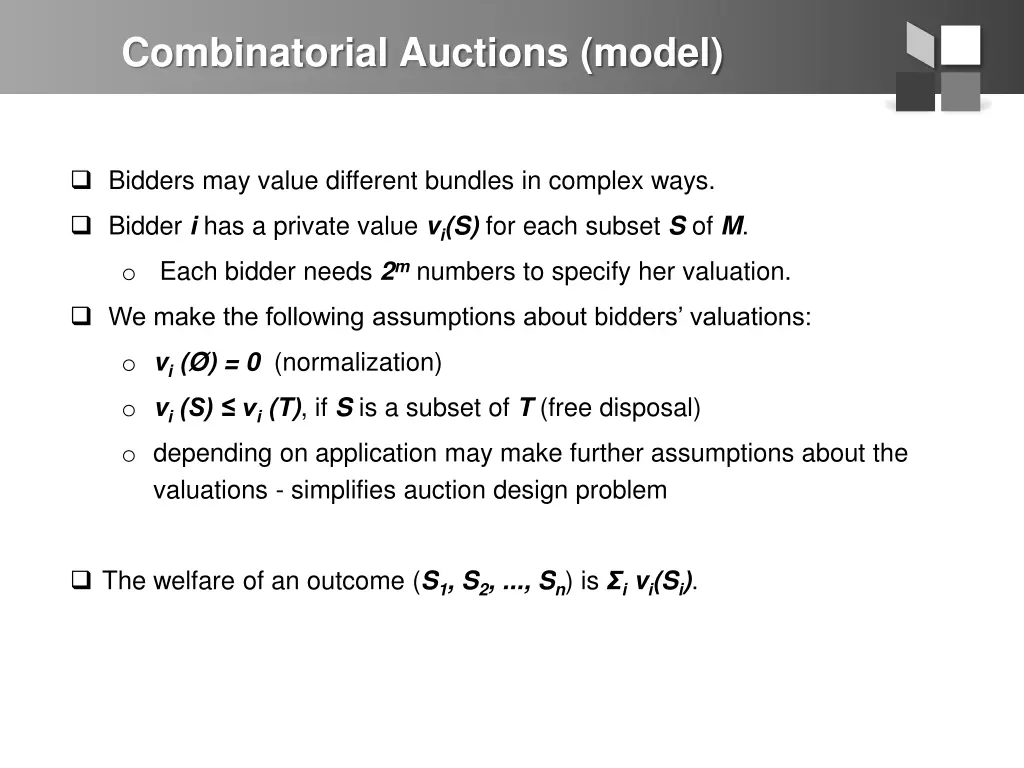 combinatorial auctions model 1