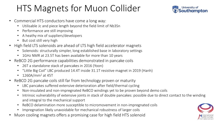hts magnets for muon collider