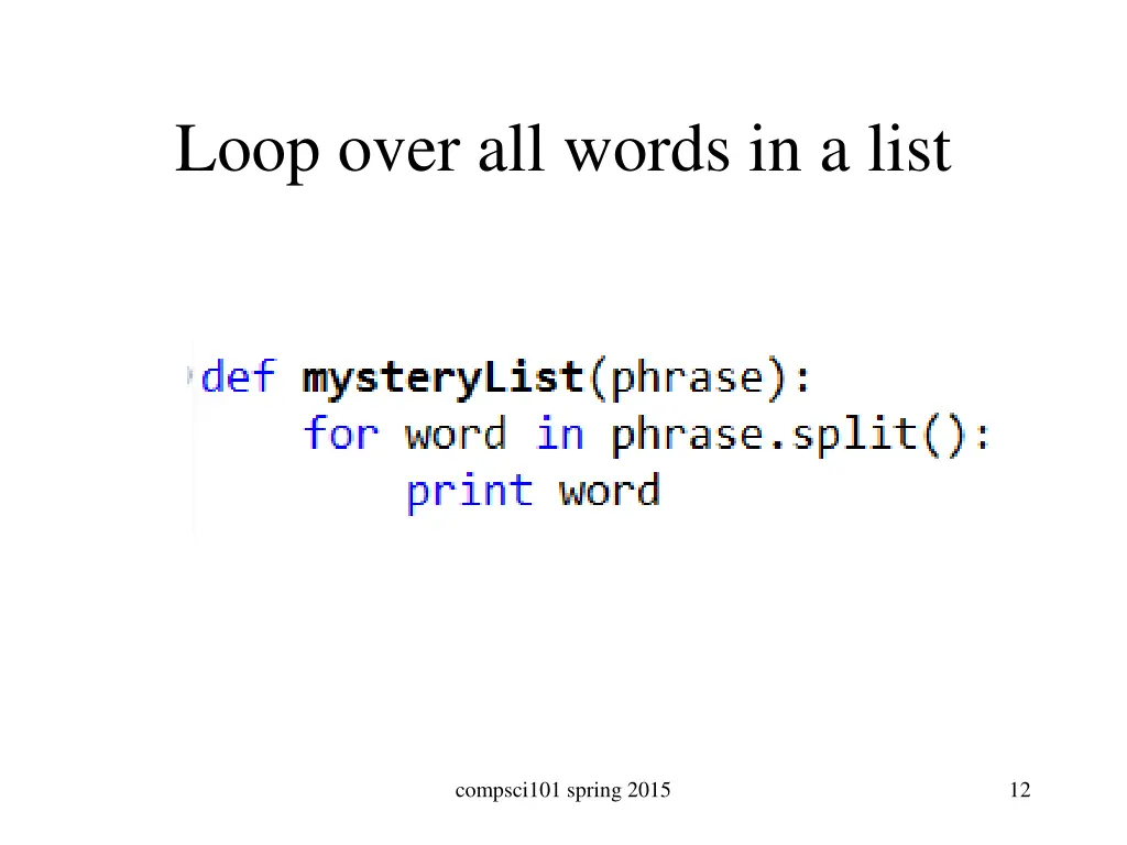 loop over all words in a list