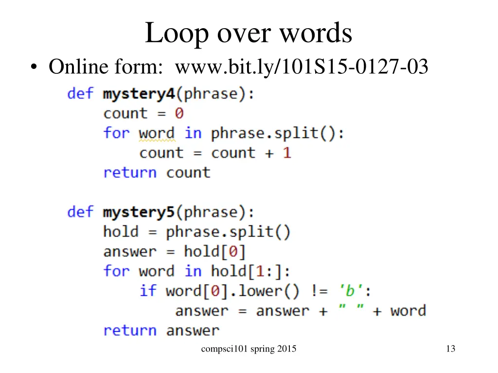 loop over words