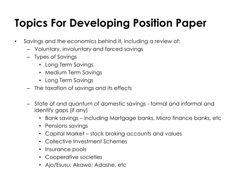 topics for developing position paper 1