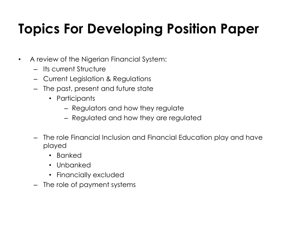 topics for developing position paper 2