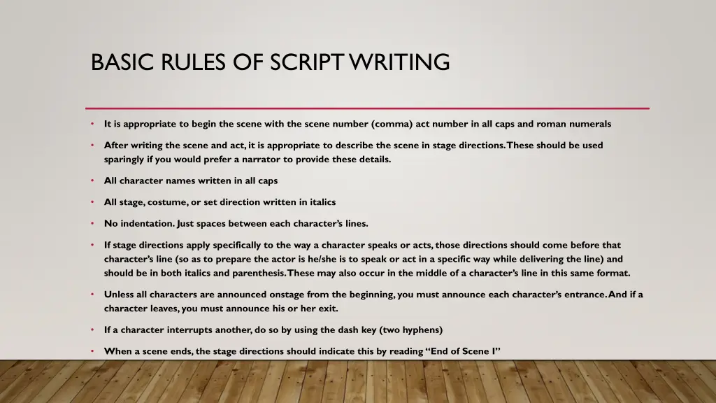 basic rules of script writing