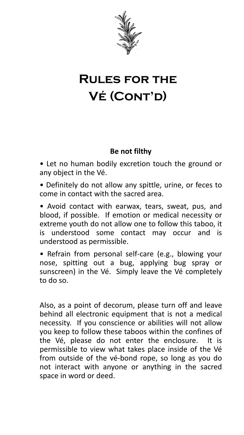 rules for the v cont d
