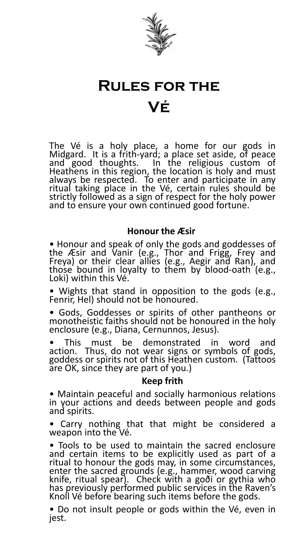 rules for the v
