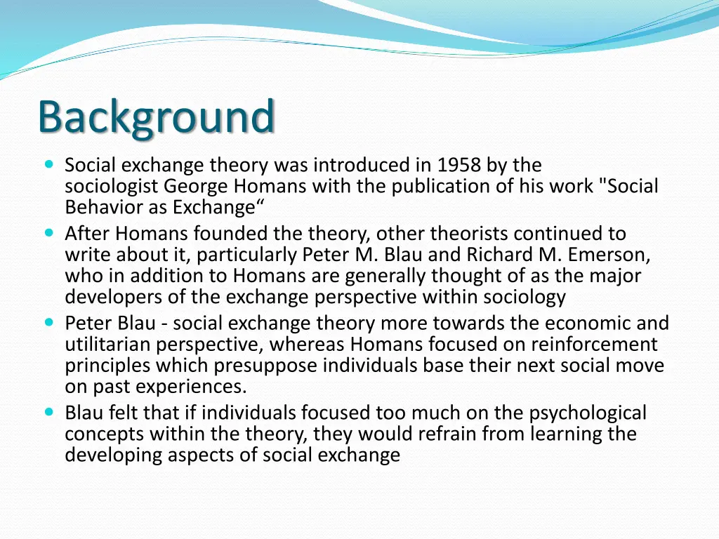 background social exchange theory was introduced