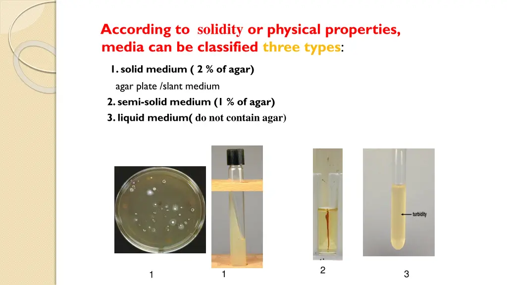 according to solidity or physical properties