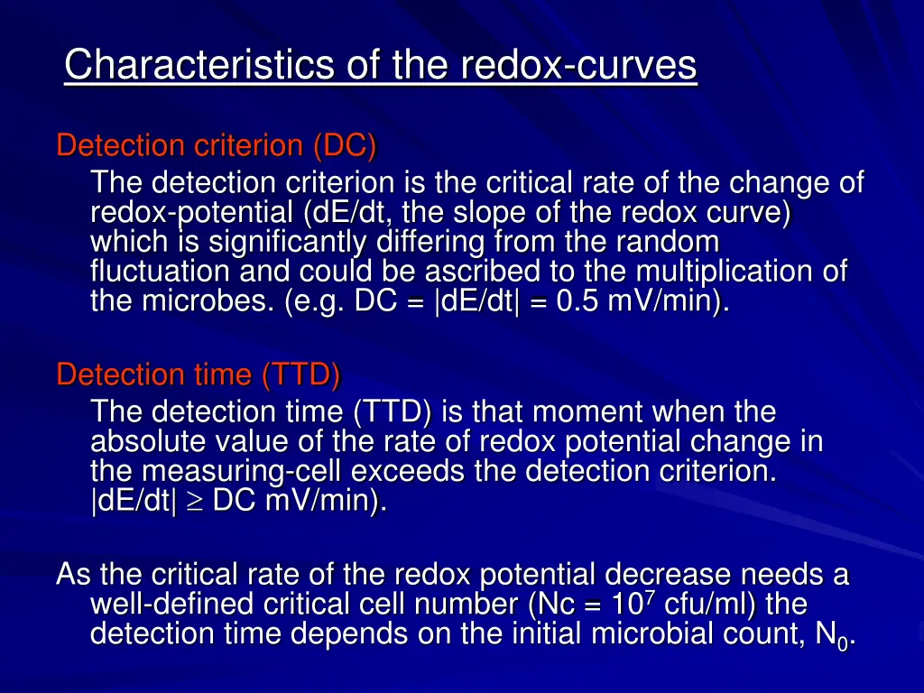 characteristics of the redox curves 1