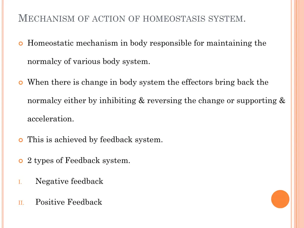 m echanism of action of homeostasis system