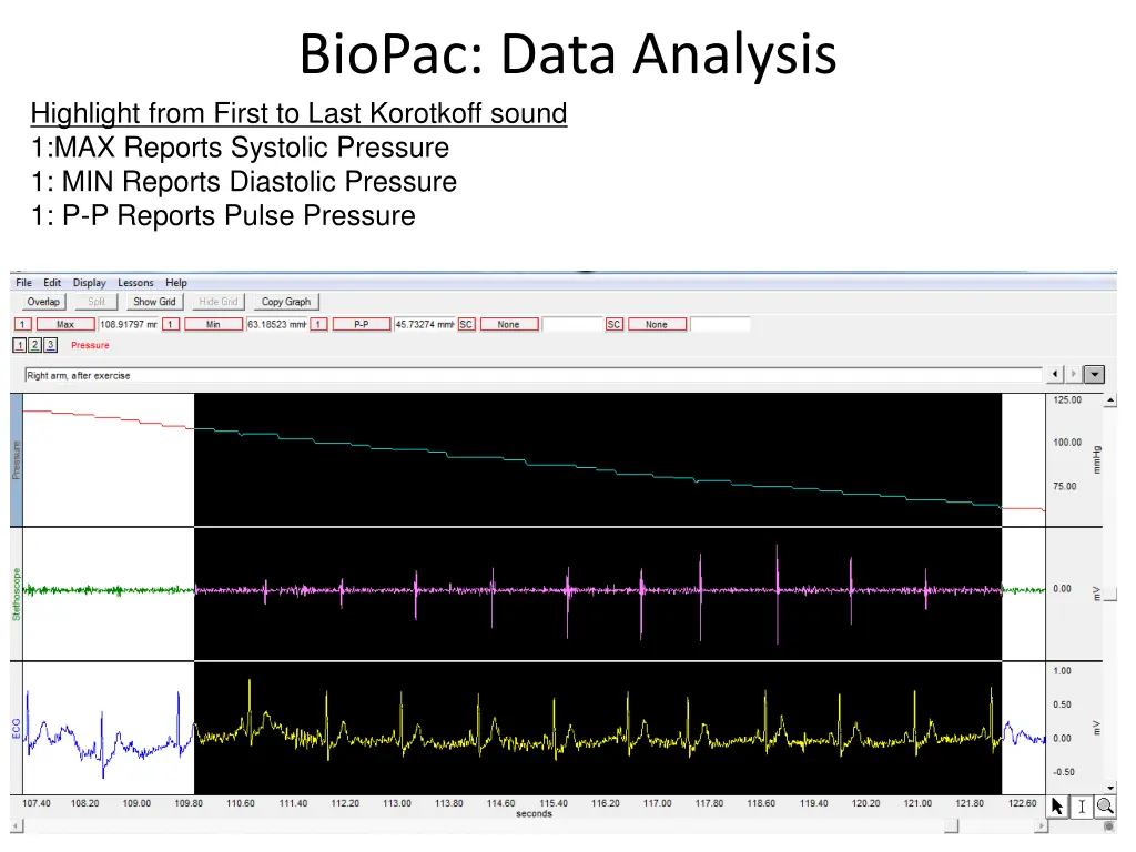 biopac data analysis highlight from first to last