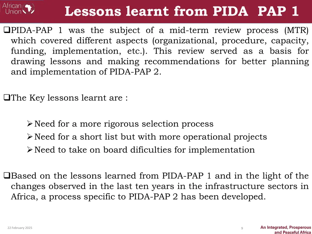 lessons learnt from pida pap 1